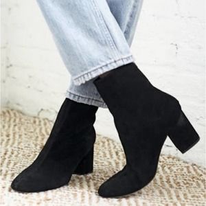 Free People Black Suede Boots Cecile Chunky Mid Block Heel Ankle Size 41